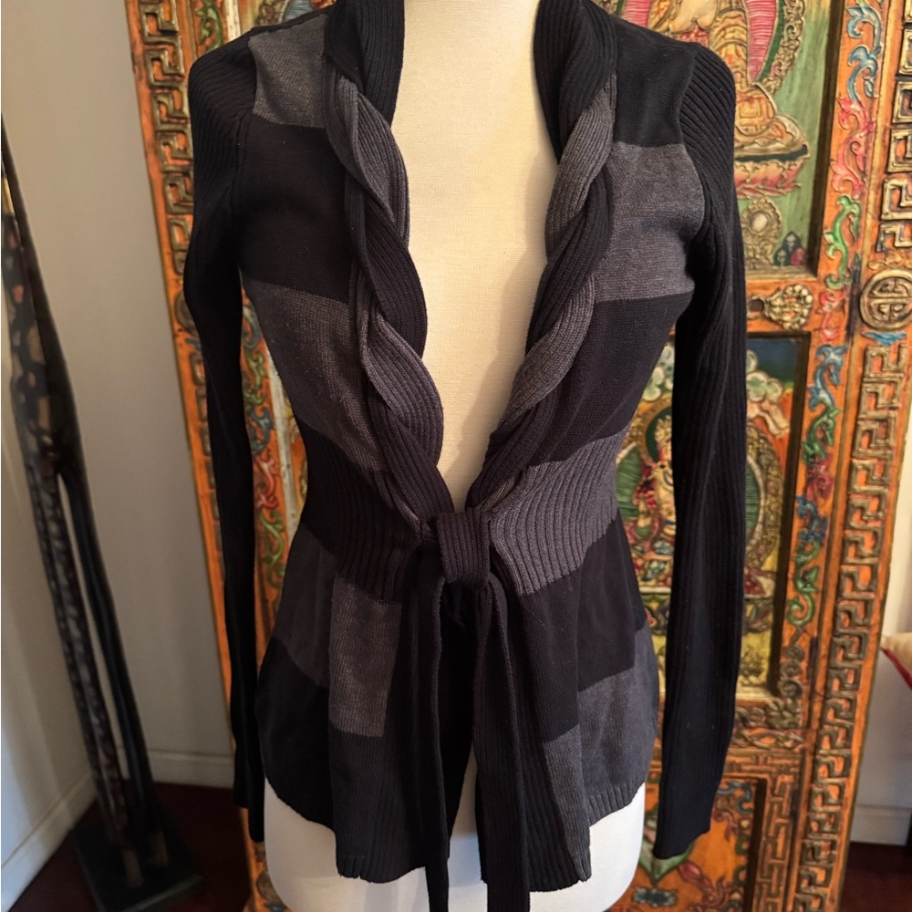 Black and Gray Open Cardigan